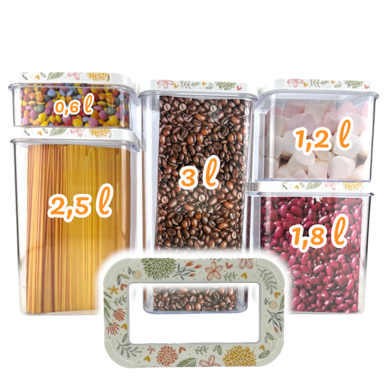 Lot de 5 boîtes de conservations alimentaires décor floral