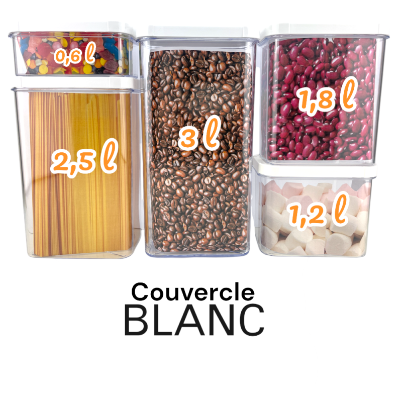 Lot de 5 boîtes de conservations alimentaires décor blanc