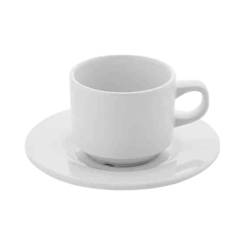 Tasse 250 ml et sous tasse blanche, aspect porcelaine, en mélamine 