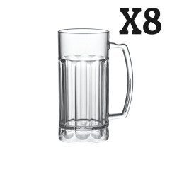 8 verres à bière (pinte), polycarbonate, 568 ml Ø 8,1cm, H 17cm Larg 8,1cm. Réutilisable 