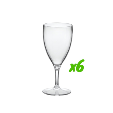 6 verres à vin, polycarbonate, 230 ml, Ø 7,4cm, H 16,8cm, Larg 7,4cm. Réutilisable 