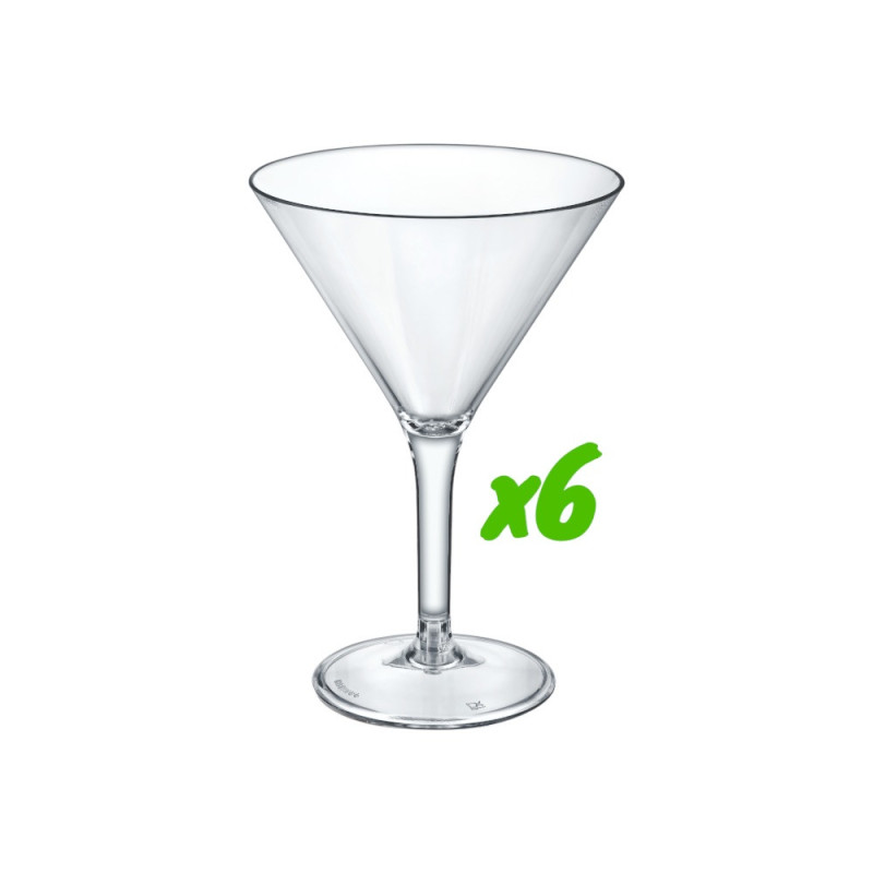 6 verres à cocktail, polycarbonate, 280 ml, Ø 11,5cm, H 16,6cm, Larg 11,5cm. Réutilisable 