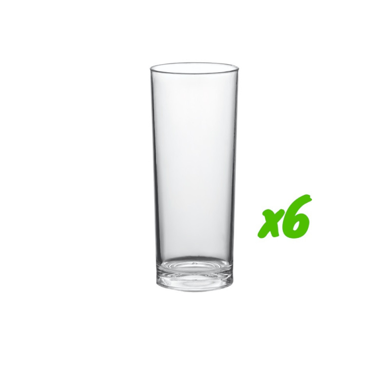 6 verres à cocktail long, polycarbonate, 320 ml, Ø 6,3cm, H 15,5cm, Larg 6,3cm. Réutilisable 