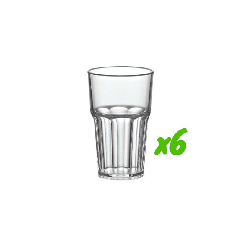 6 verres de table, polycarbonate, 300 ml, Ø 7,6cm, H 12,2cm, Larg 7,6cm. Réutilisable 