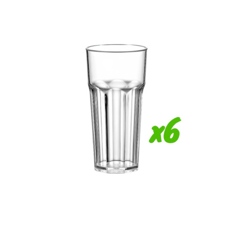 6 verres de table, polycarbonate, 360 ml, Ø 7,5cm, H 14,8cm, Larg 7,5cm. Réutilisable 