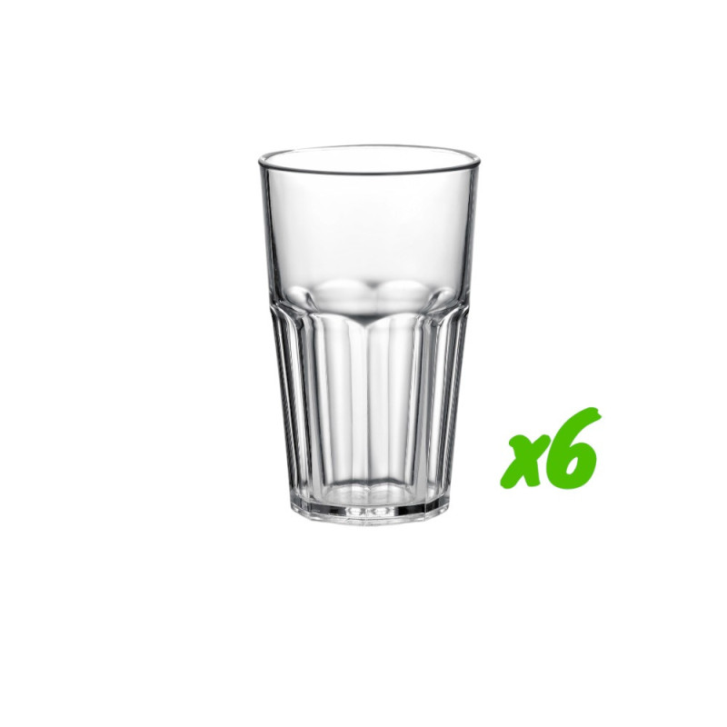 6 verres de table, polycarbonate, 400 ml, Ø 8,5cm, H 13,5cm, Larg 8,5cm. Réutilisable 