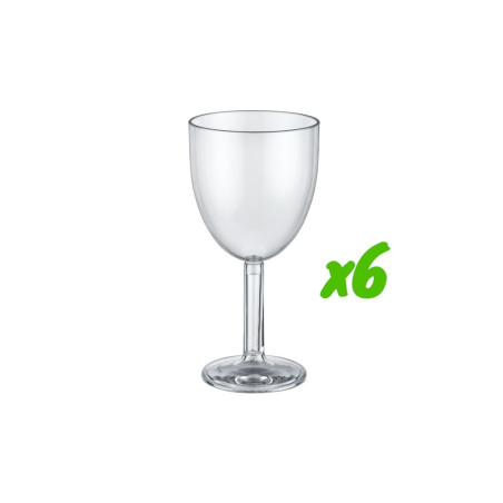 6 verres à vin, polycarbonate, 250 ml, Ø 7,6cm, H 15,6cm, Larg 7,6cm. Réutilisable 