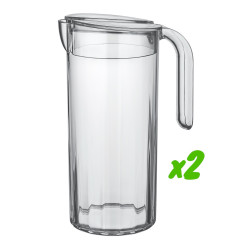 2 pichets d'eau, polycarbonate 1250 ml, Ø 10cm, H 24cm, Larg 10cm. Réutilisable 