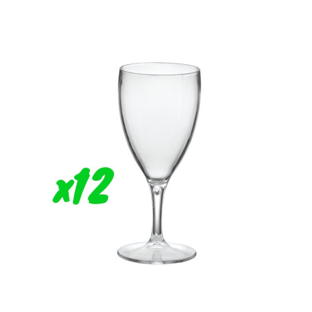 12 verres à vin, polycarbonate, 230 ml, Ø 7,4cm, H 16,8cm, Larg 7,4cm. Réutilisable 