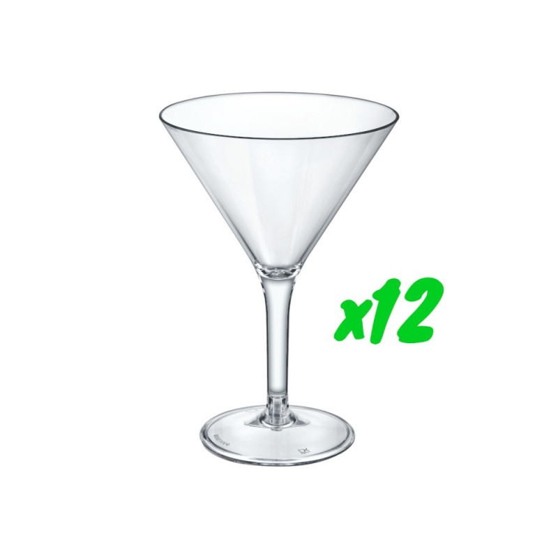 12 verres à cocktail, polycarbonate, 280 ml, Ø 11,5cm, H 16,6cm, Larg 11,5cm. Réutilisable 