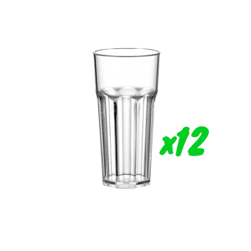 12 verres de table, polycarbonate, 360 ml, Ø 7,5cm, H 14,8cm, Larg 7,5cm. Réutilisable 