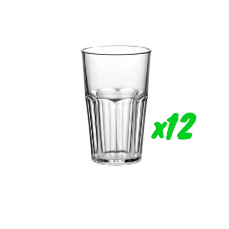 12 verres de table, polycarbonate, 400 ml, Ø 8,5cm, H 13,5cm, Larg 8,5cm. Réutilisable 