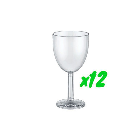 12 verres à vin, polycarbonate, 250 ml, Ø 7,6cm, H 15,6cm, Larg 7,6cm. Réutilisable 