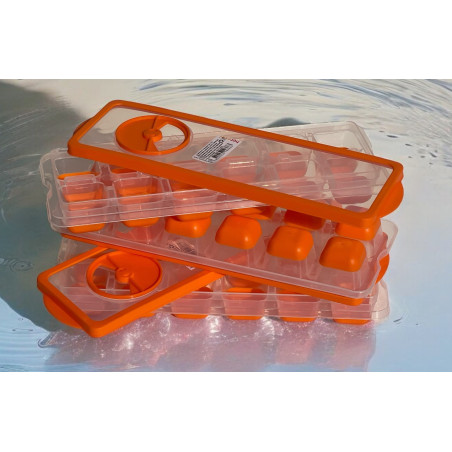 Pack de 4 bacs à glaçons orange couvercle transparent