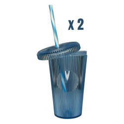 Lot de 6 gobelets 660 ml réutilisables striés avec pailles