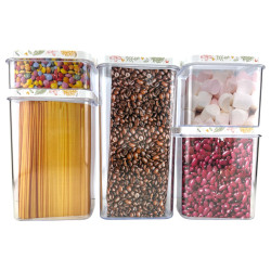 Lot de 5 boîtes de conservations alimentaires décor floral