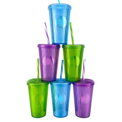 Lot de 6 gobelets 660 ml réutilisables SOLEIL avec pailles